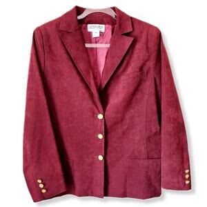 70s Vintage Faux Vegan UltraSuede Blazer Jacket 12 Burgundy Classic Career USA